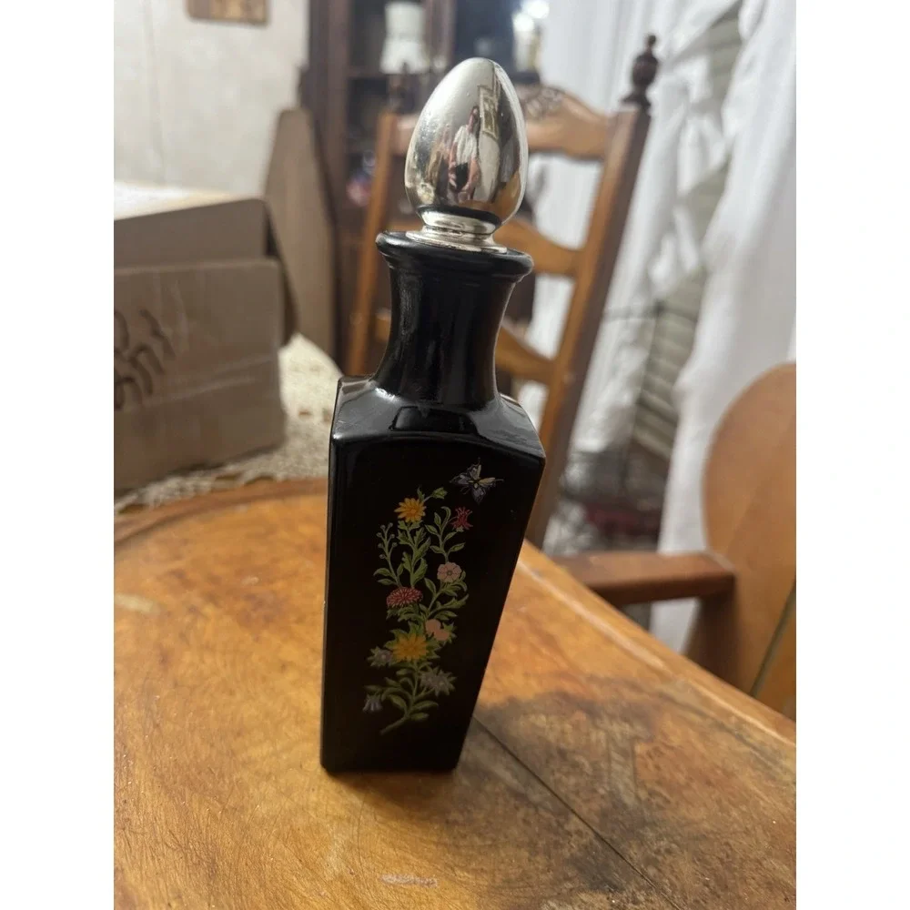 VTG Avon Floral Decanter Topaze 1970s Collectible Black Glass Display Bottle